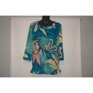 Chico’s SIZE 1 (Small) Floral  Blouse / Top Blue Abstract 3/4 sleeve